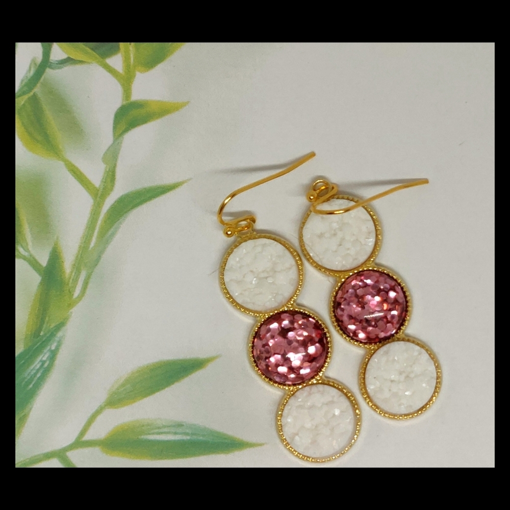 3/$20 White Druzy with Pink Glitter Earrings
